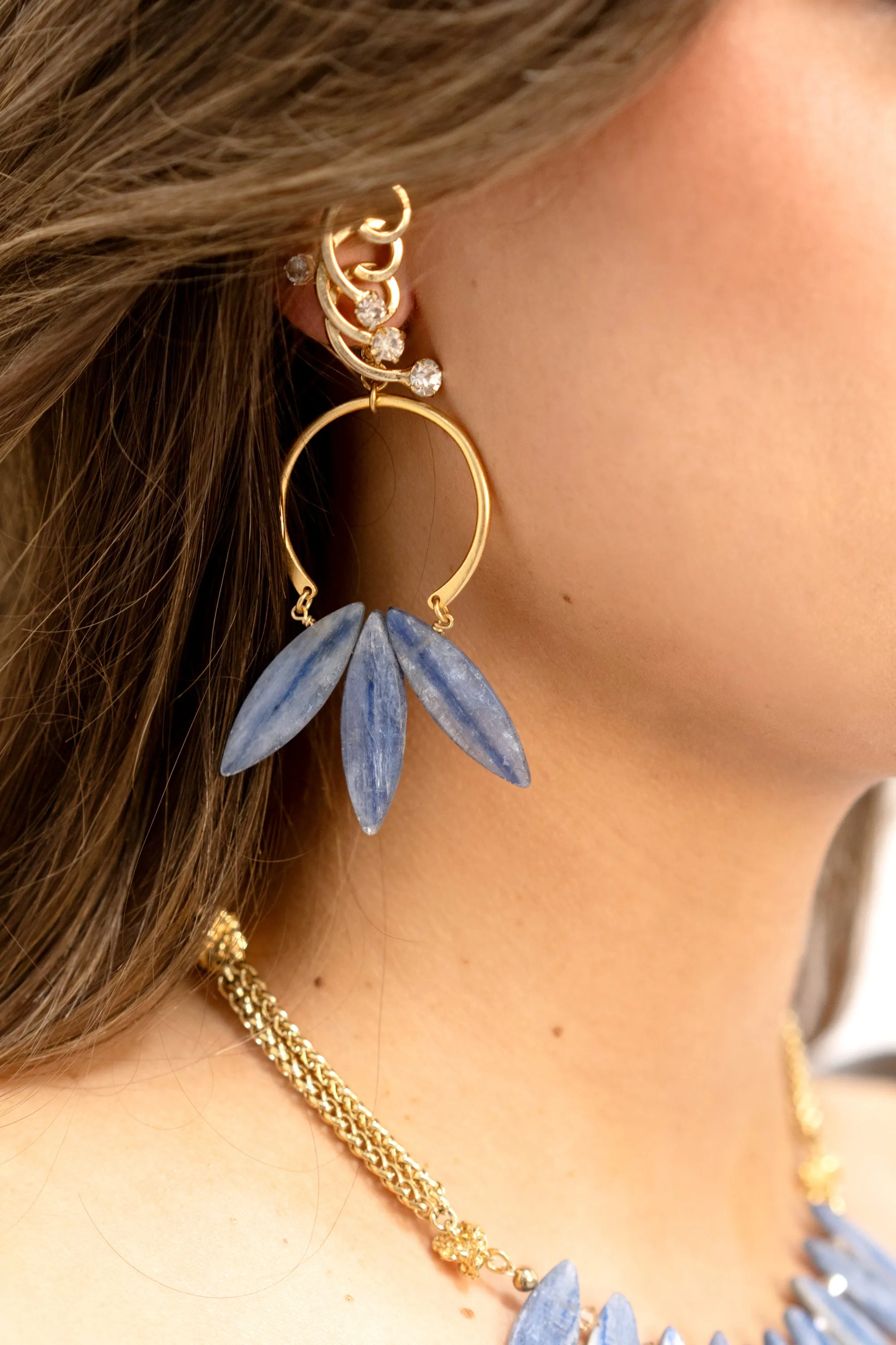 Blue kyanite fan earrings