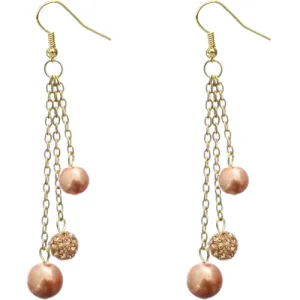 Brown Faux Pearl Fireball Drop Chain Earrings