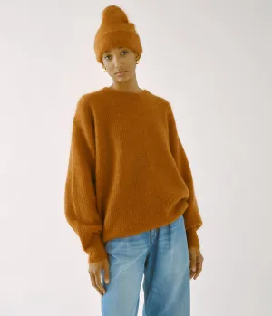 Brushed Mohair Beanie in Cognac