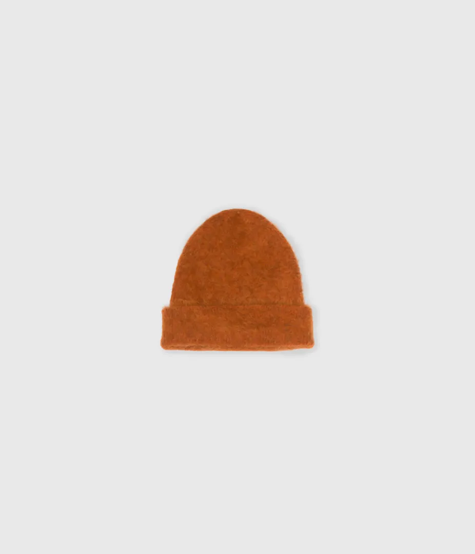 Brushed Mohair Beanie in Cognac