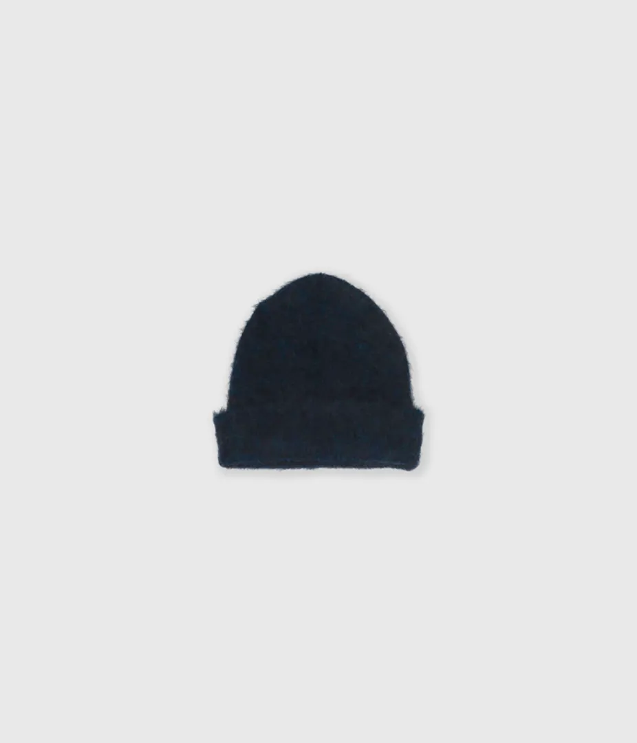Brushed Mohair Beanie in Indigo
