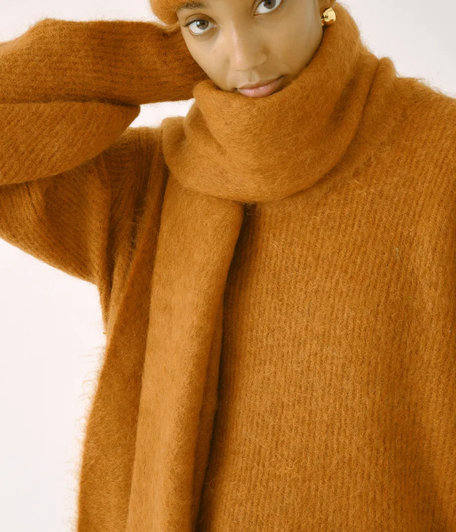 Brushed Mohair Scarf in Cognac