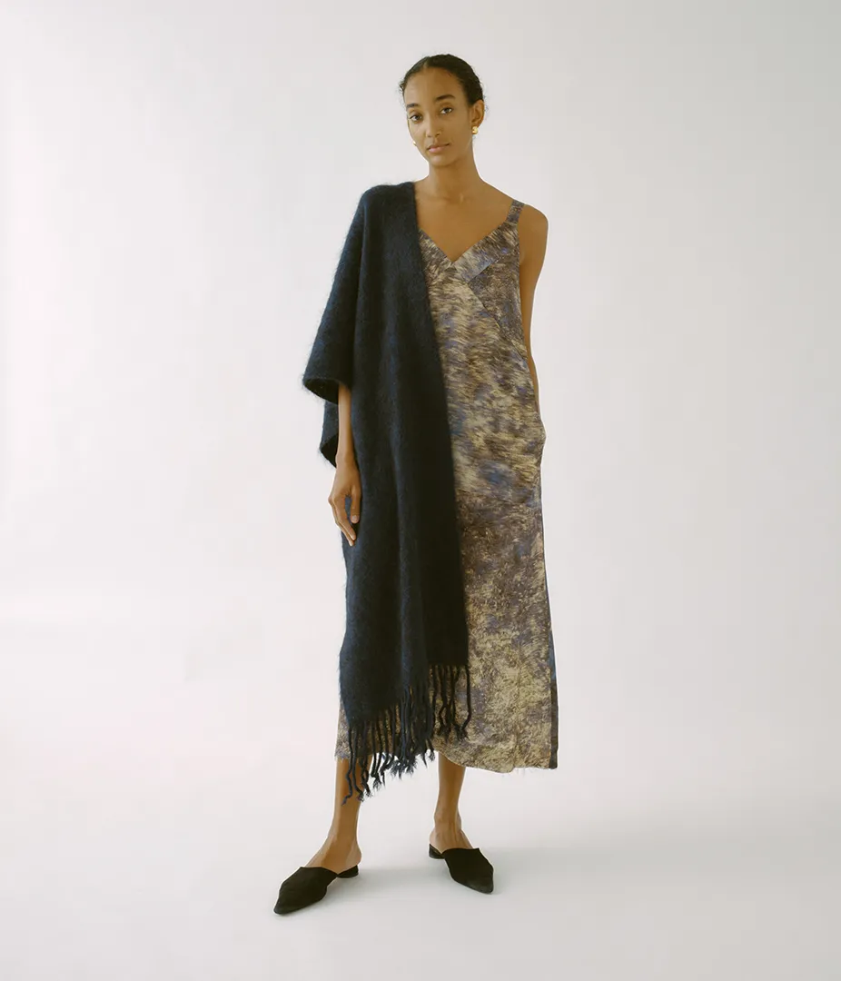 Brushed Mohair Scarf in Indigo