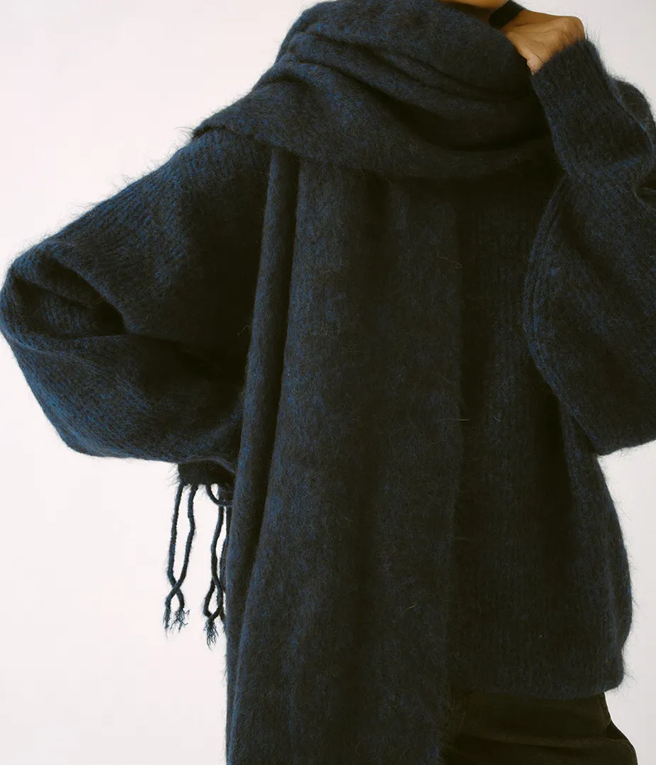 Brushed Mohair Scarf in Indigo