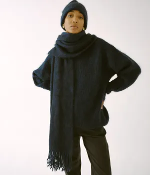 Brushed Mohair Scarf in Indigo