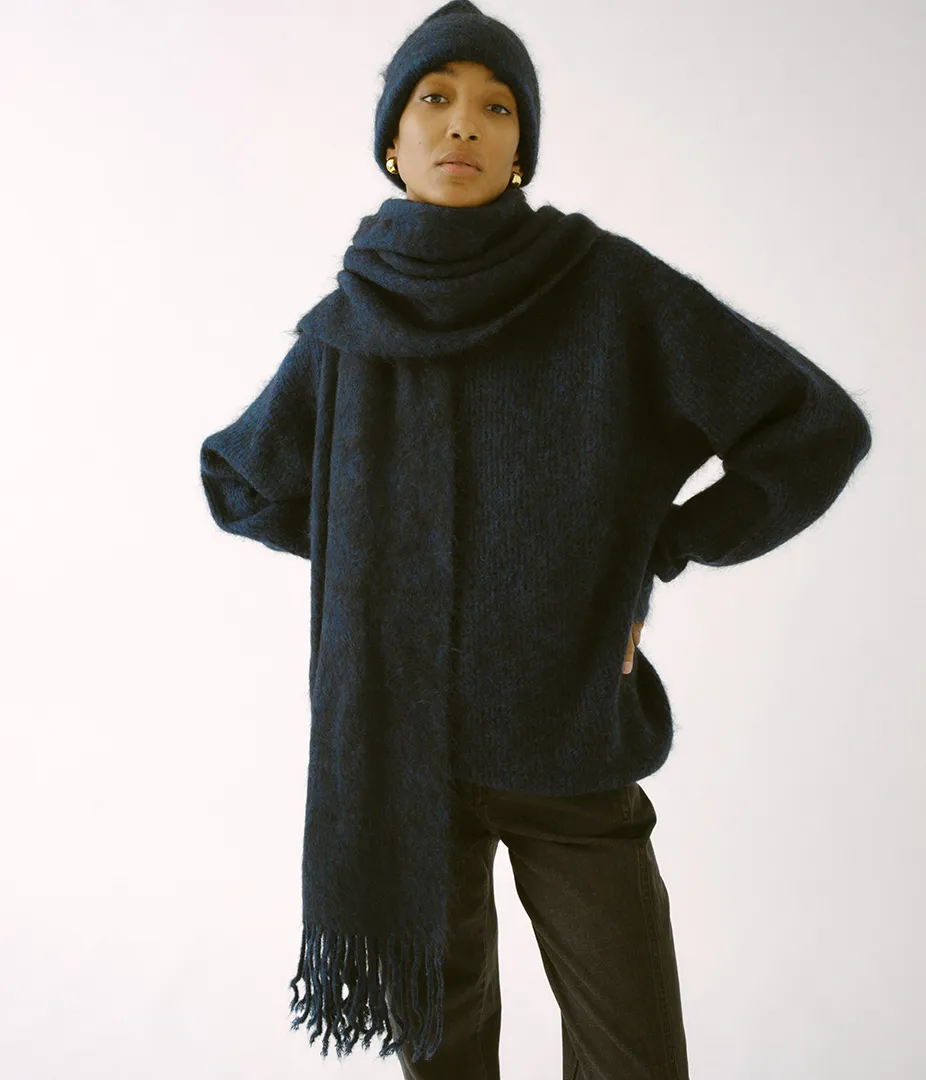 Brushed Mohair Scarf in Indigo