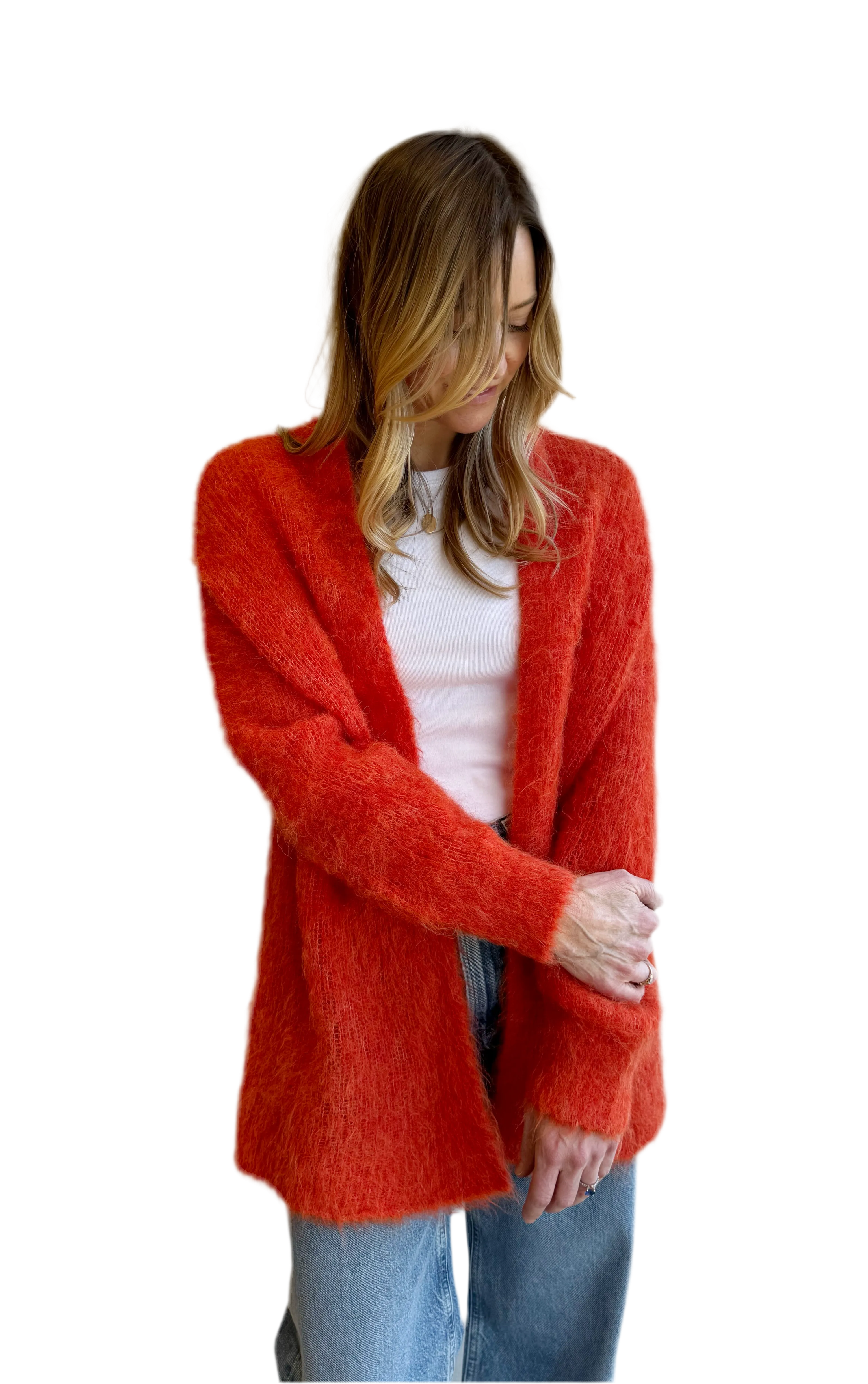 Bymi cardigan in blood orange melange