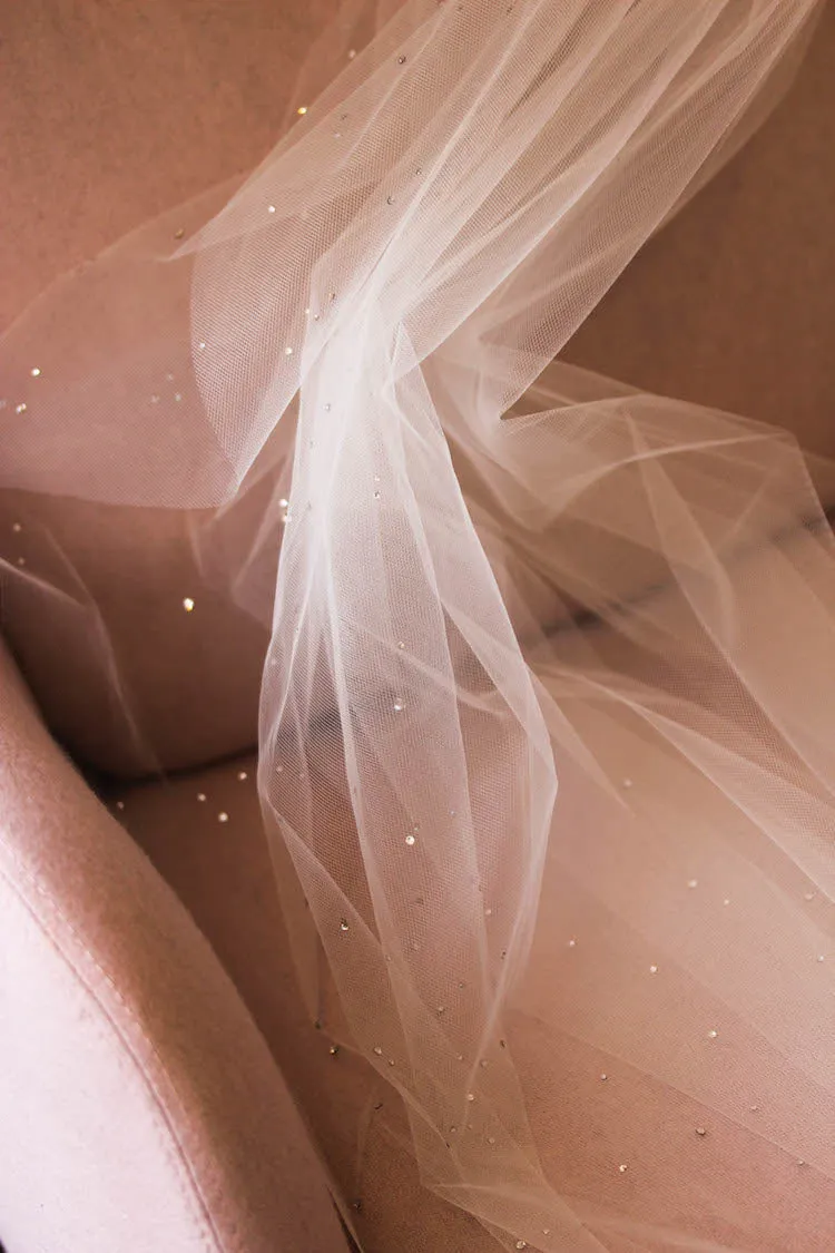 Cathedral Length Wedding Veil with Scattered Rhinestone Crystals