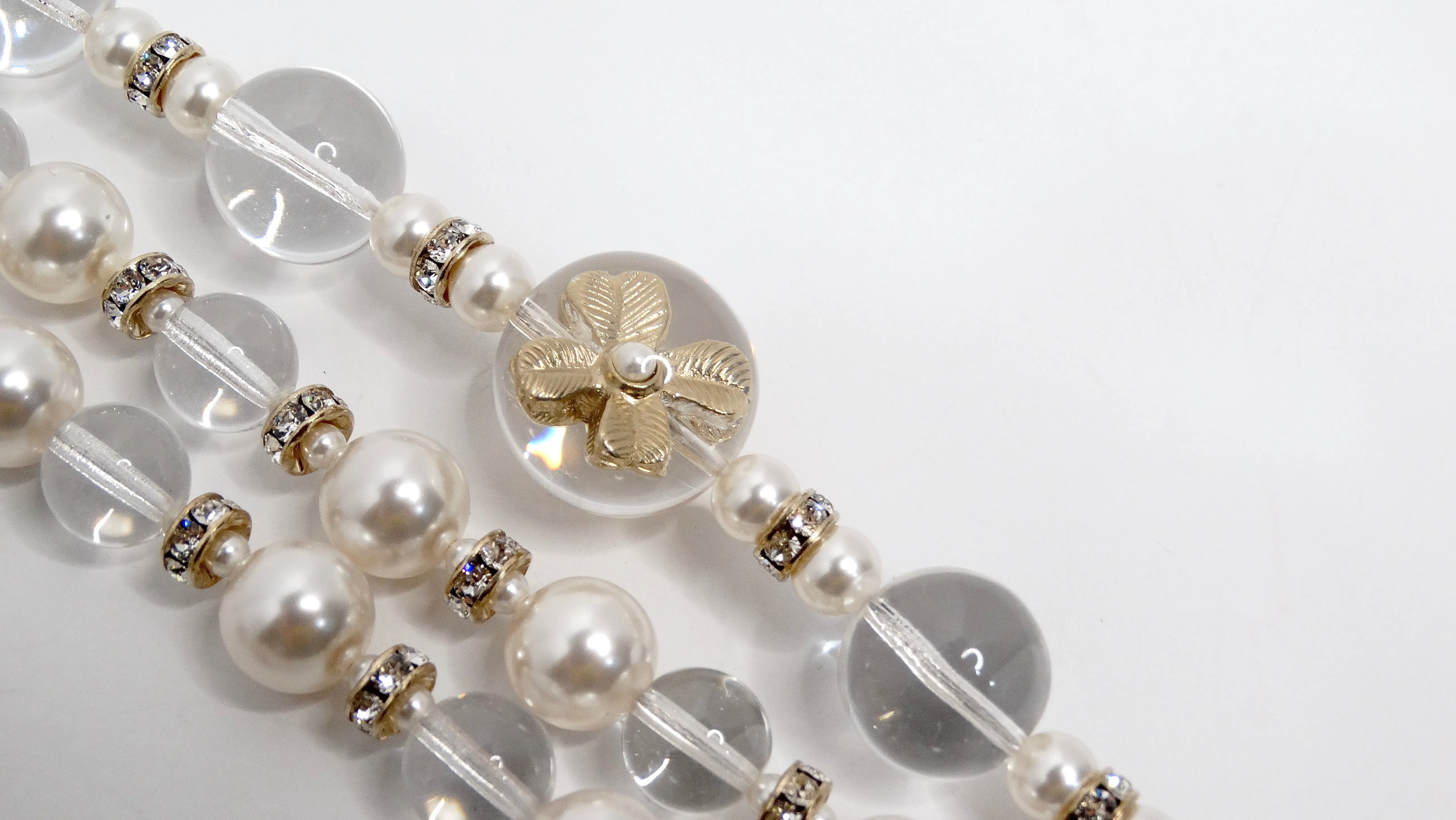 Chanel 5 Layered Pearl Beaded Flower Motif Necklace