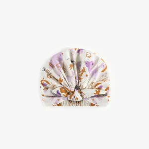 Chapeau crème à motifs d’oiseaux en viscose, naissance || Cream birds pattern hat in viscose, newborn