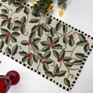 Christmas Berry Rectangular Beaded Table Runner