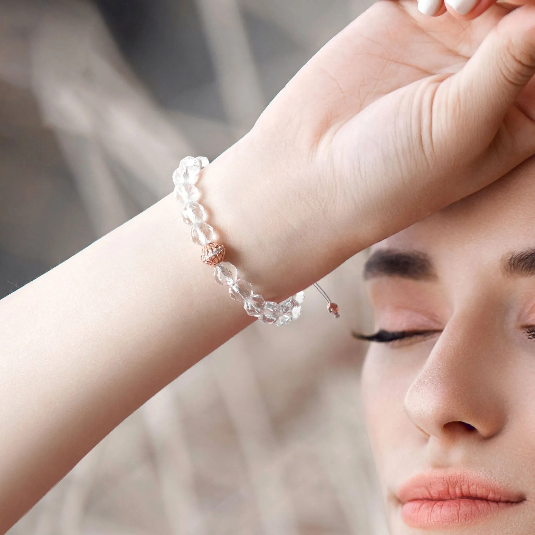 Cloudberry Clear Quartz Macrame Bracelet