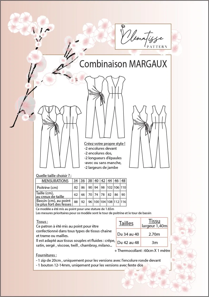 Combinaison MARGAUX Patron de couture Pochette - CLEMATISSE PATTERN