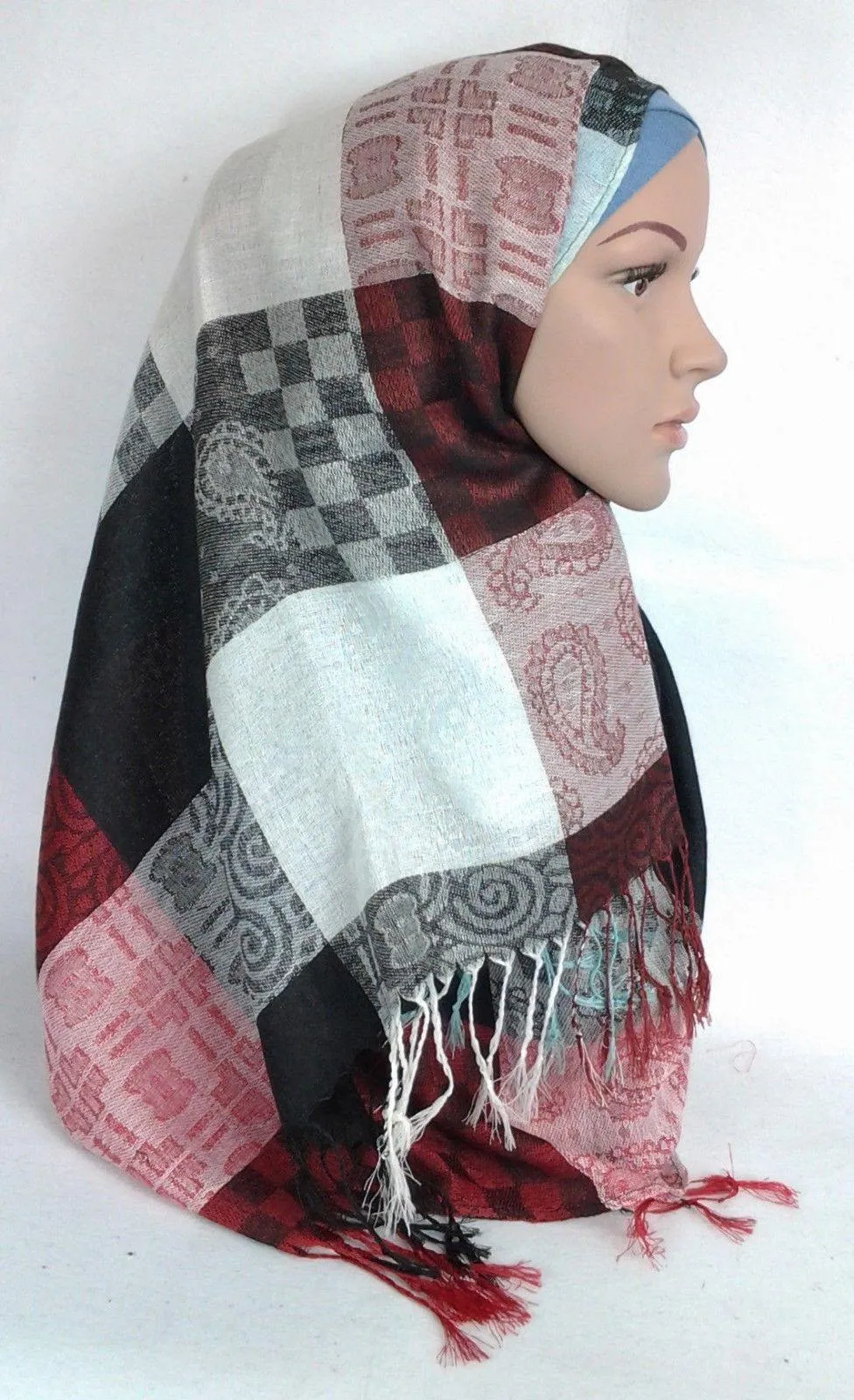 Cotton Blend Hijab Gridiron Muslim Long Scarf Hijab Islamic Shawls