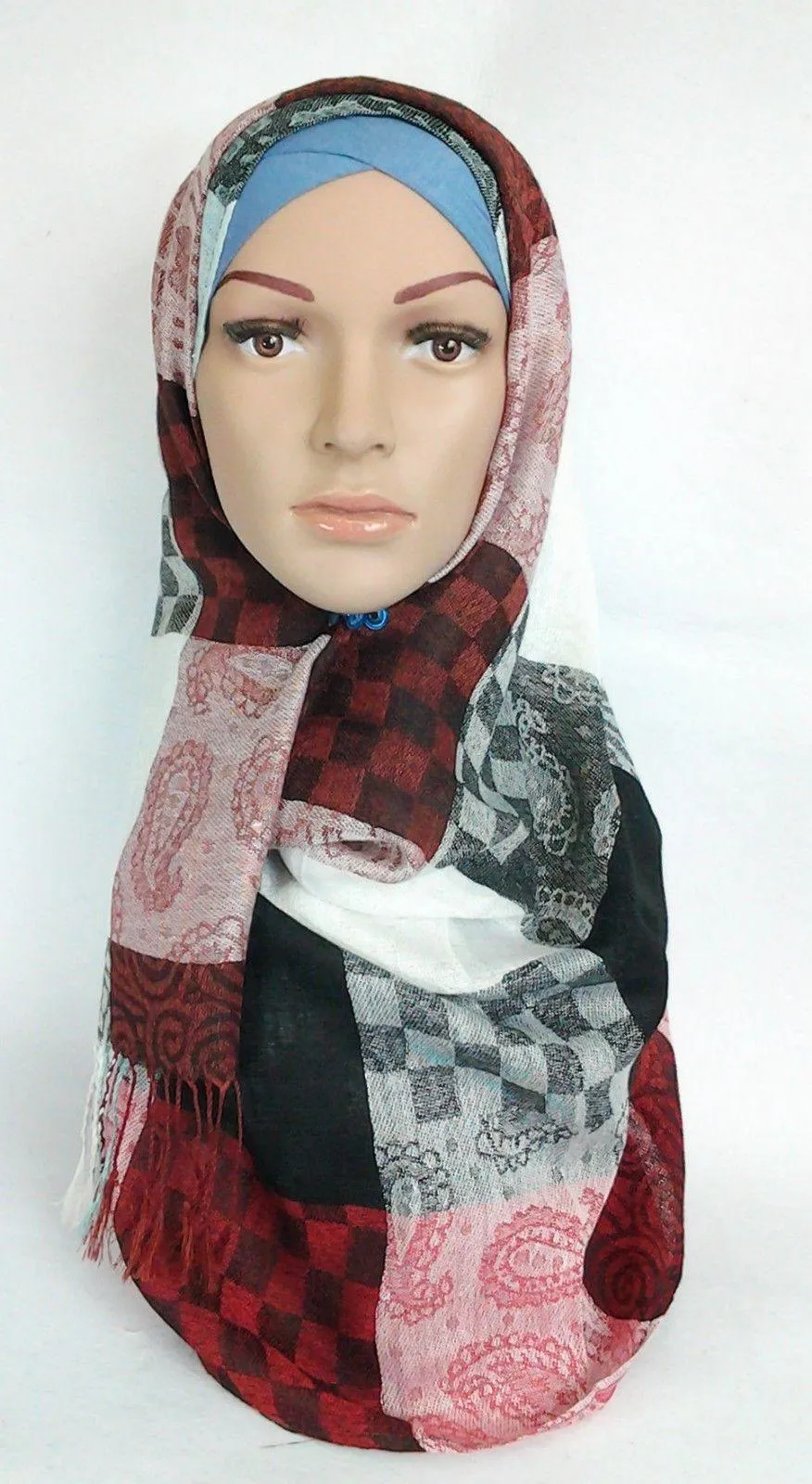 Cotton Blend Hijab Gridiron Muslim Long Scarf Hijab Islamic Shawls