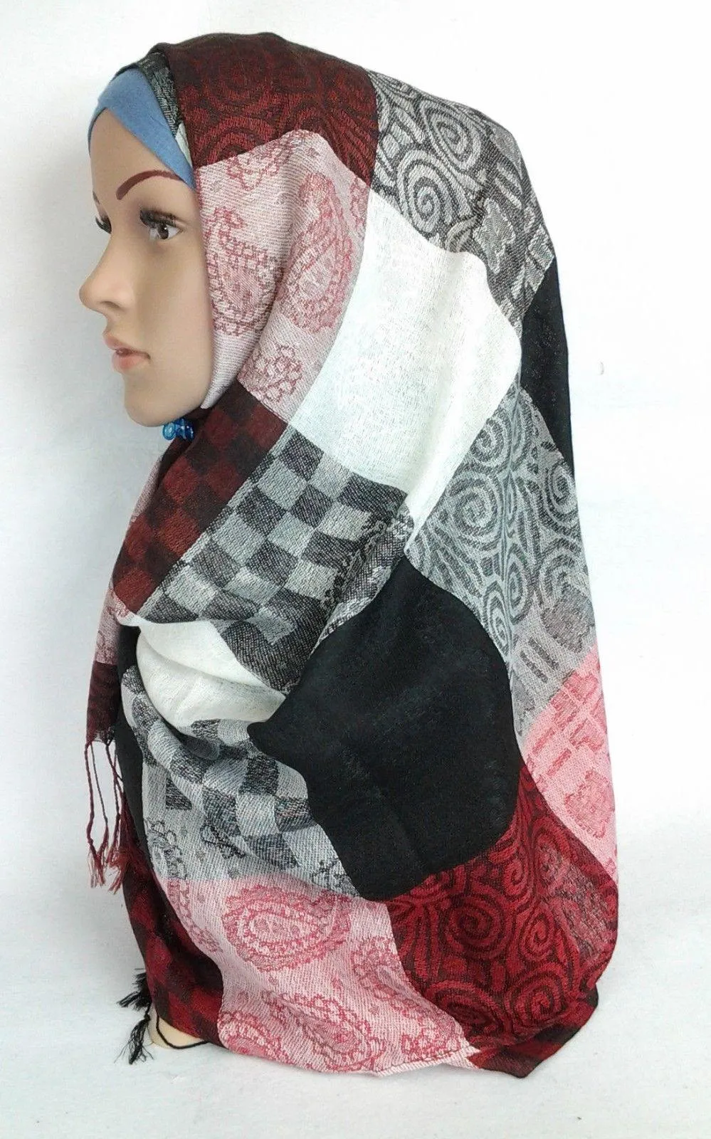 Cotton Blend Hijab Gridiron Muslim Long Scarf Hijab Islamic Shawls
