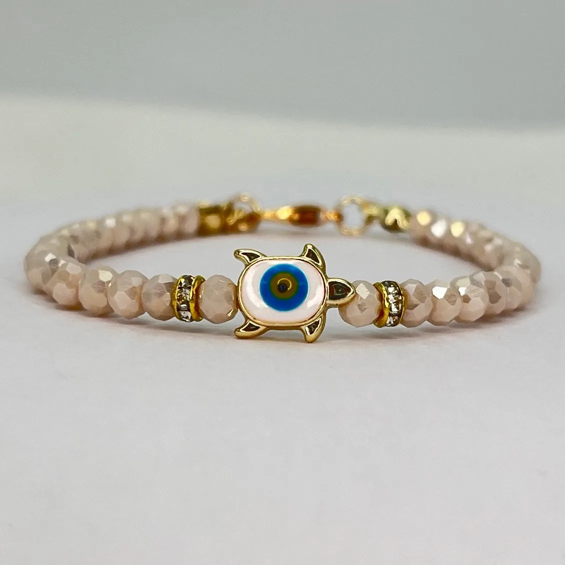 Crystal Beaded Bracelet with Turtle Charm - 4 Color Options 