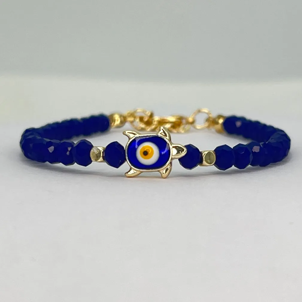 Crystal Beaded Bracelet with Turtle Charm - 4 Color Options 