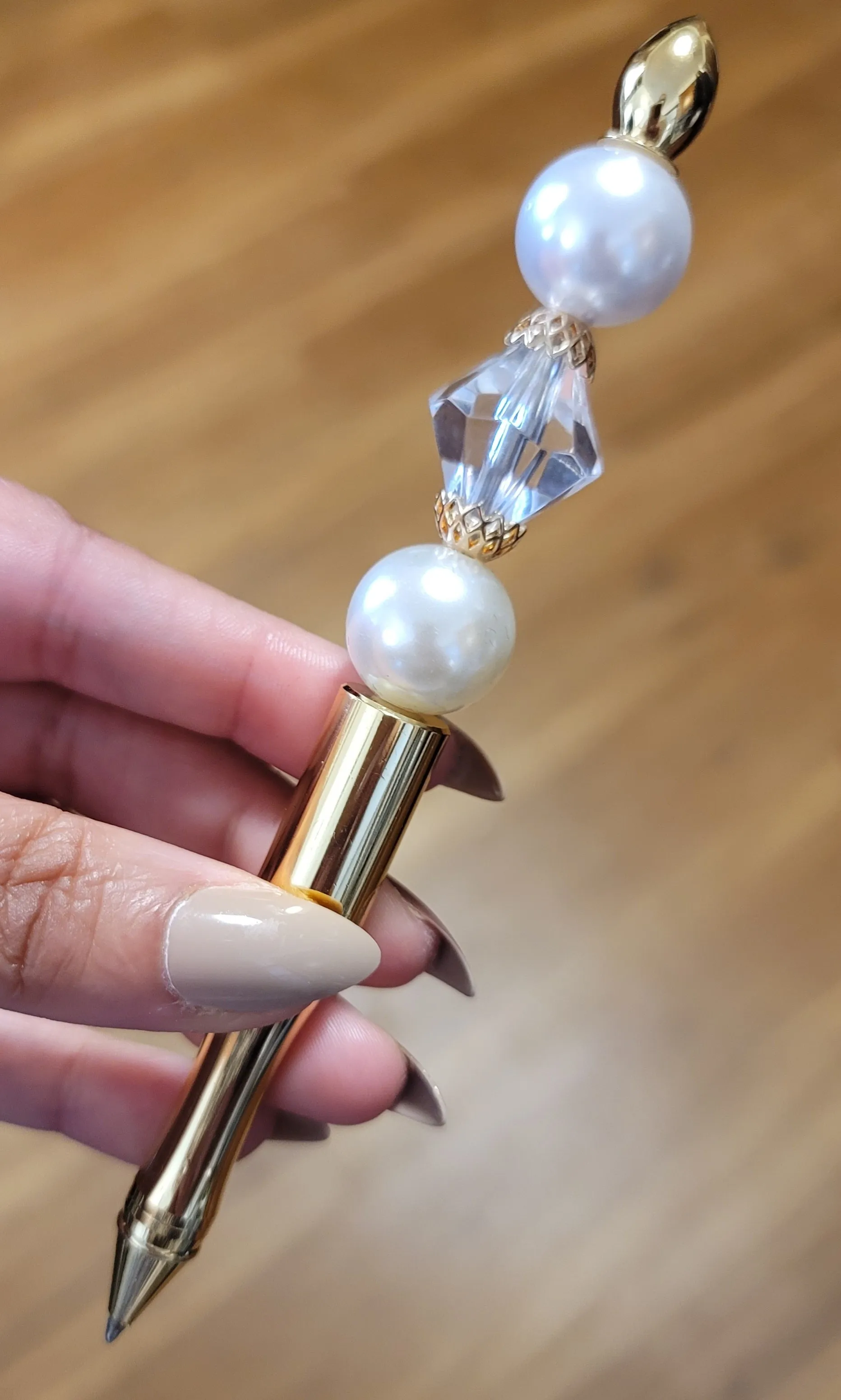Crystal,Pearl & Gold Jeweled Ink Pen