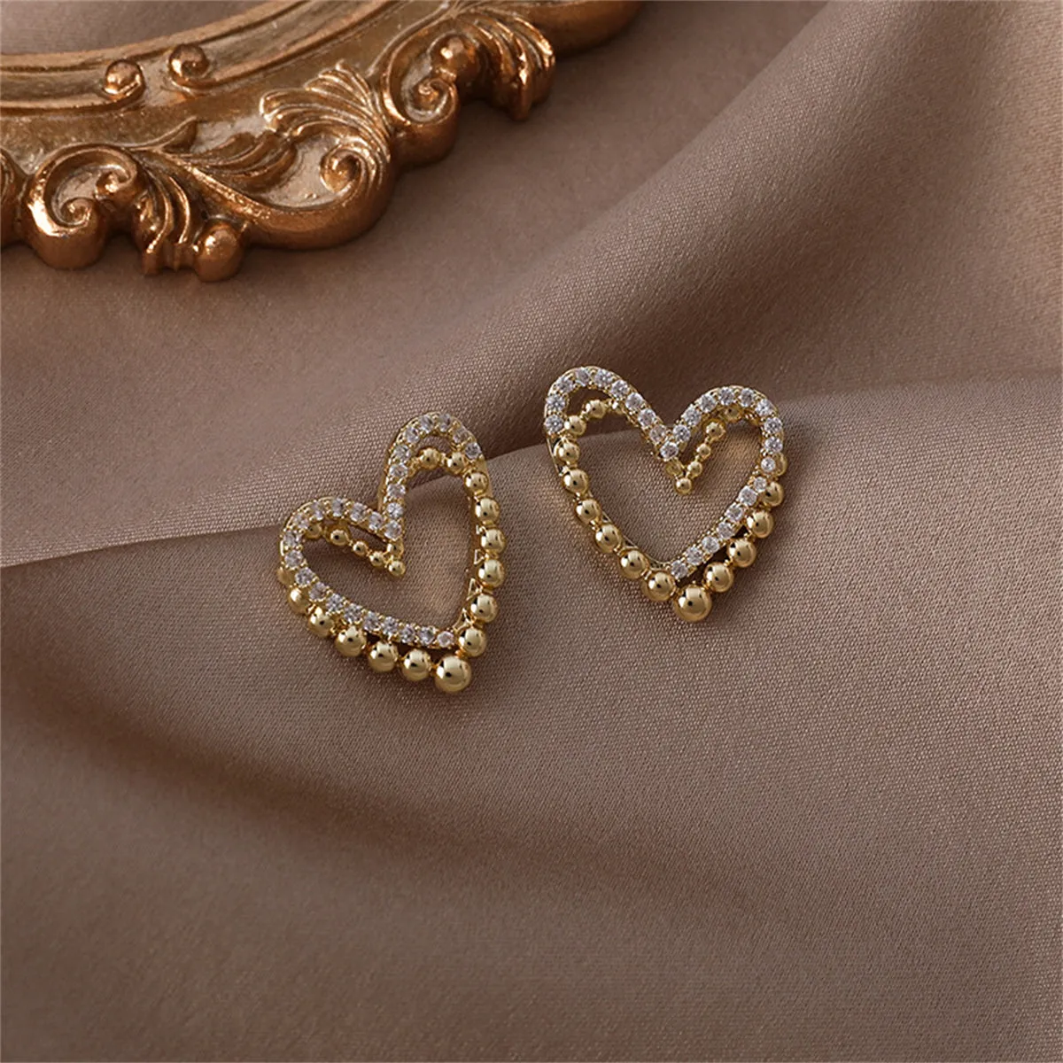 Cubic Zirconia & 18K Gold-Plated Interlocked Openwork Heart Stud Earrings