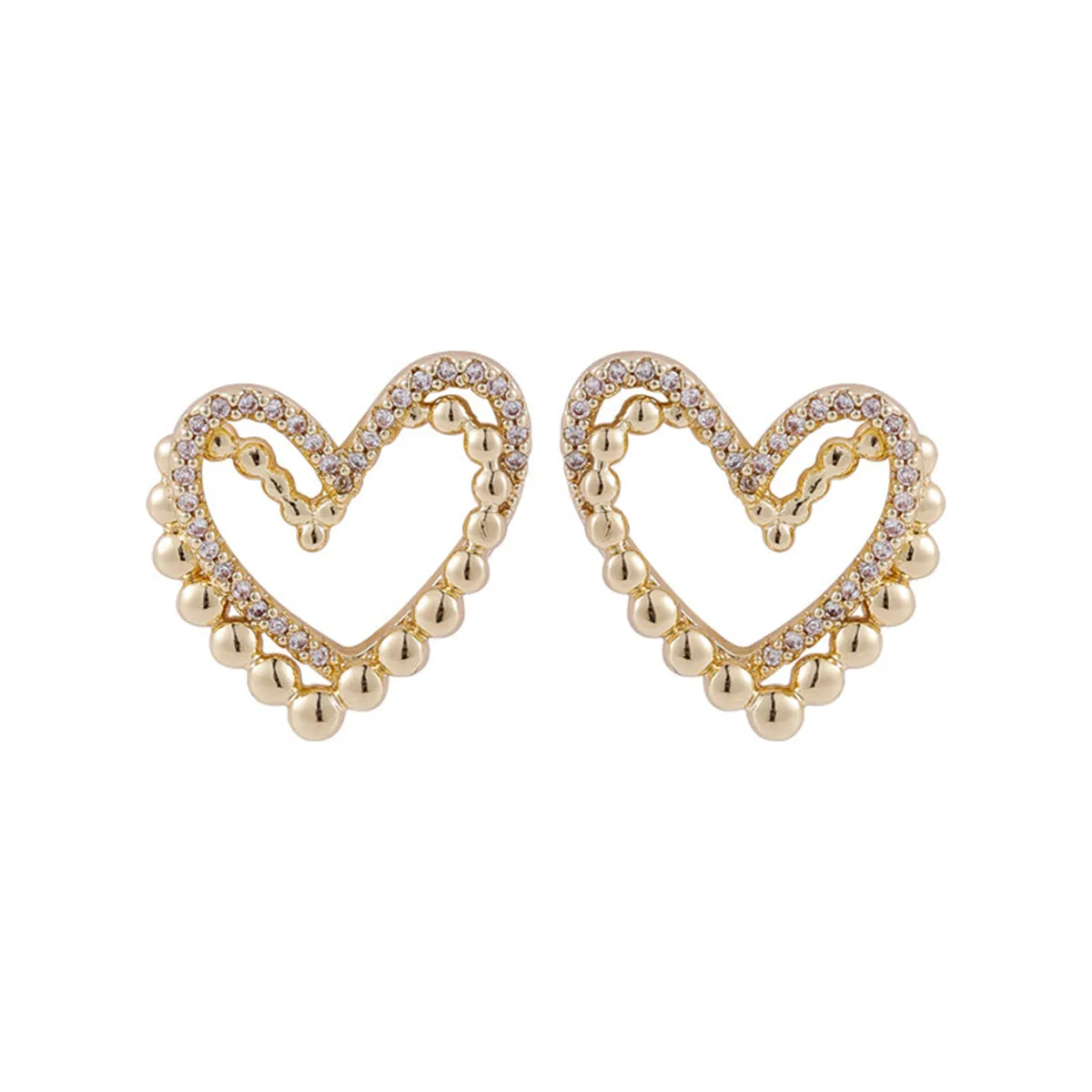 Cubic Zirconia & 18K Gold-Plated Interlocked Openwork Heart Stud Earrings
