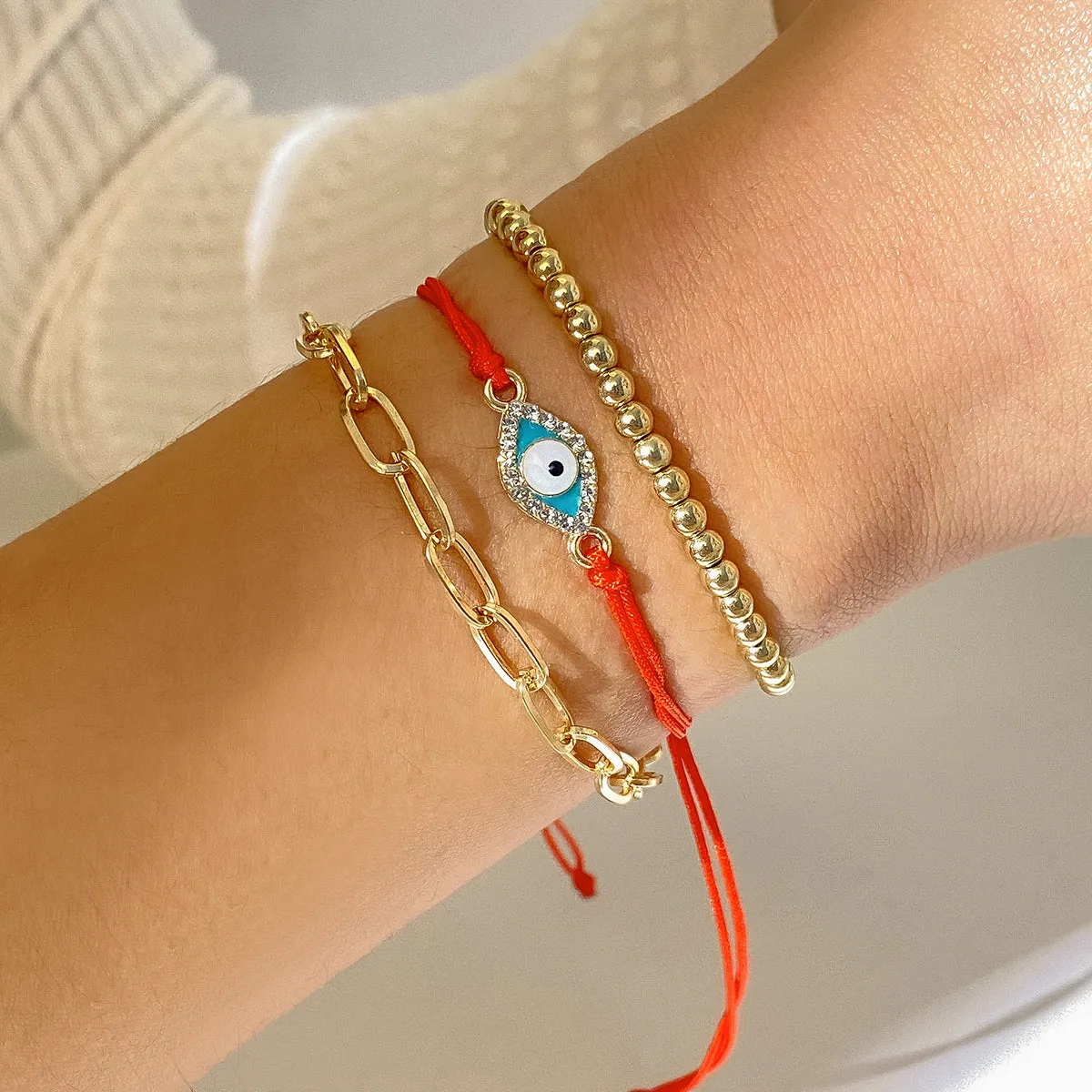Cubic Zirconia & Enamel 18K Gold-Plated Evil Eye Bracelet Set