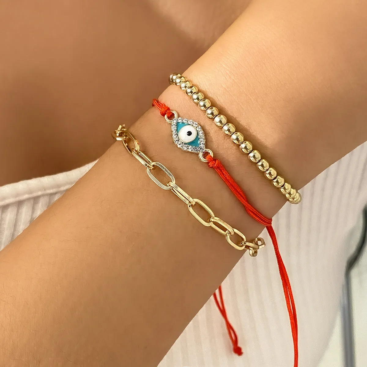 Cubic Zirconia & Enamel 18K Gold-Plated Evil Eye Bracelet Set