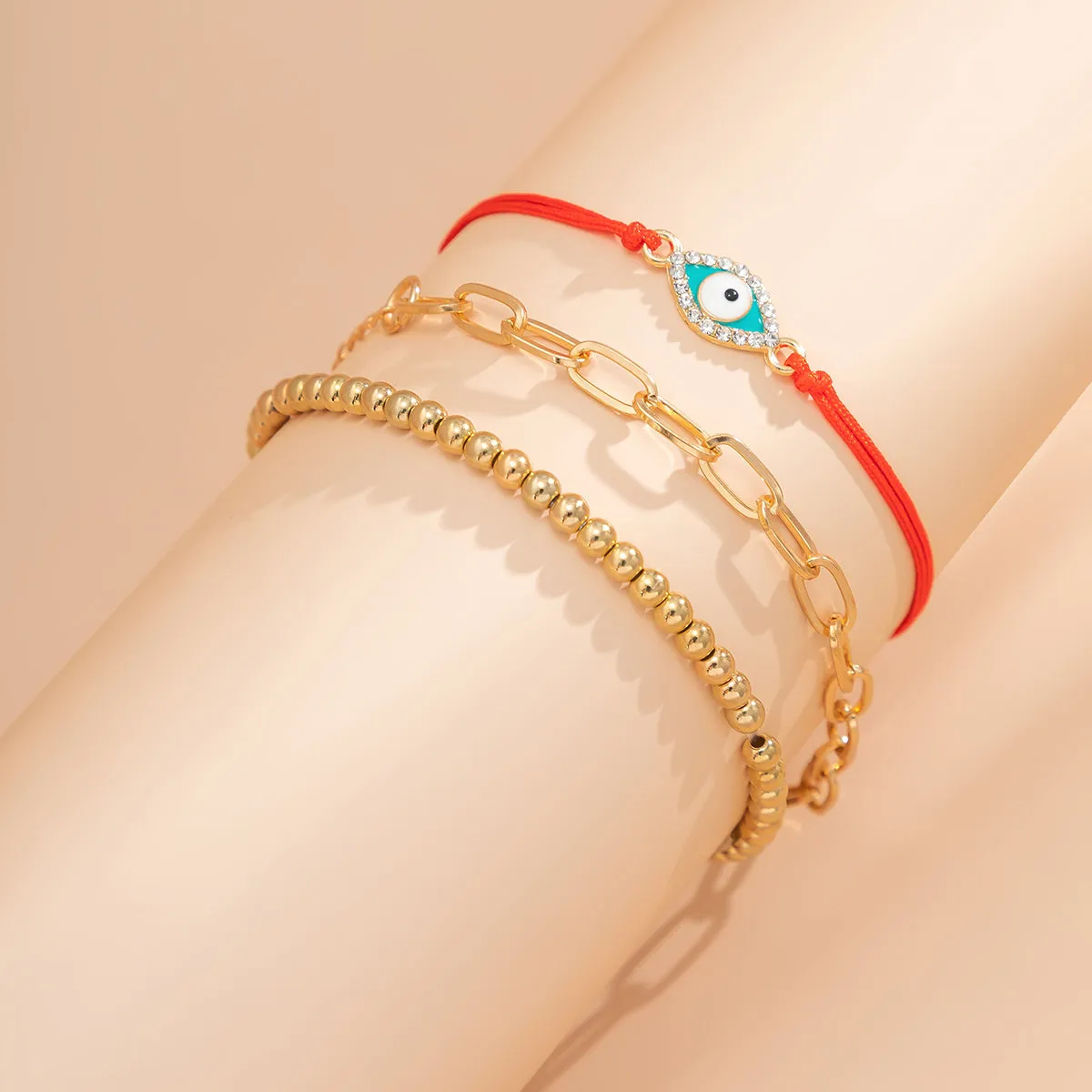 Cubic Zirconia & Enamel 18K Gold-Plated Evil Eye Bracelet Set