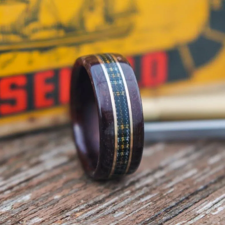 Custom Tartan | Men's Rosewood Wedding Band with Custom Tartan & Dual Metal Inlays