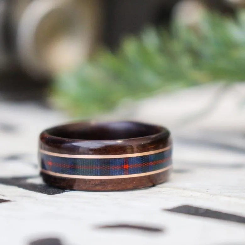 Custom Tartan | Men's Rosewood Wedding Band with Custom Tartan & Dual Metal Inlays