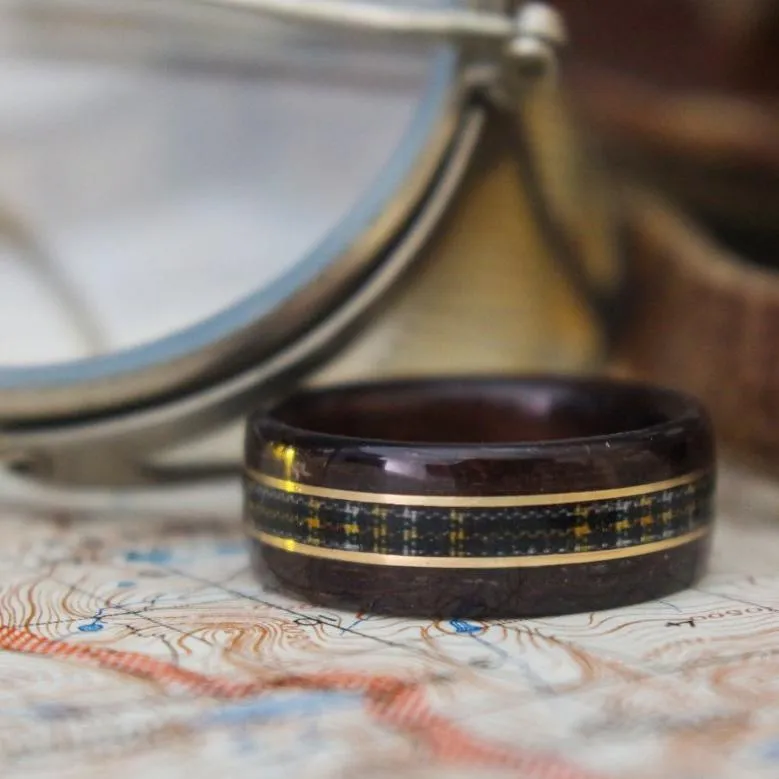 Custom Tartan | Men's Rosewood Wedding Band with Custom Tartan & Dual Metal Inlays