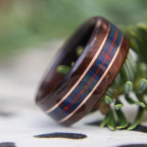 Custom Tartan | Men's Rosewood Wedding Band with Custom Tartan & Dual Metal Inlays