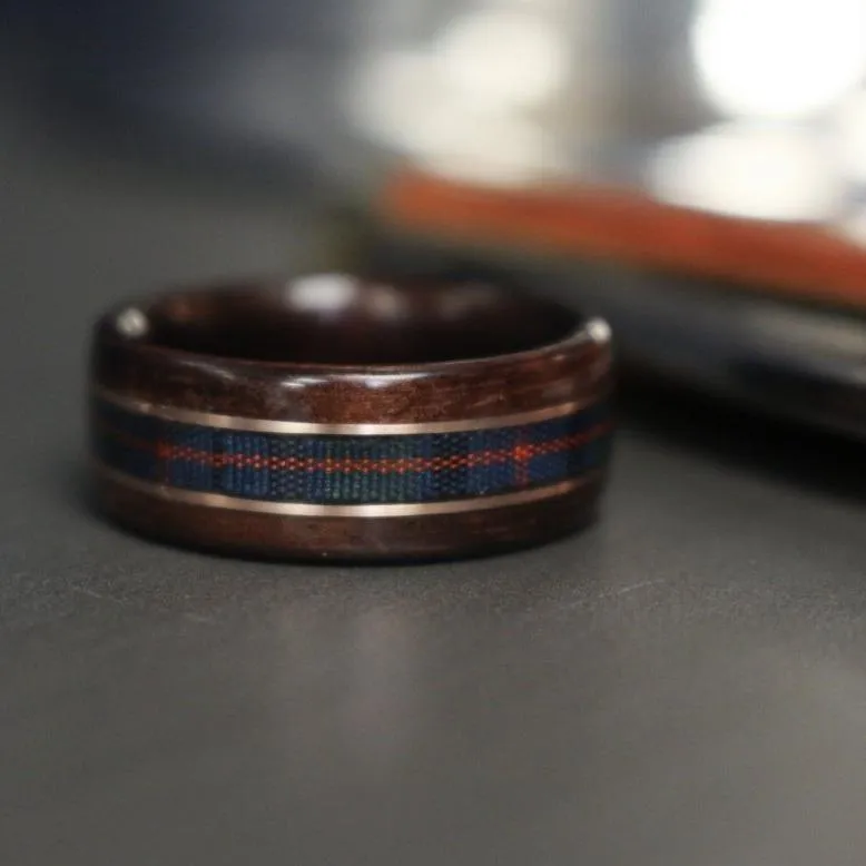 Custom Tartan | Men's Rosewood Wedding Band with Custom Tartan & Dual Metal Inlays