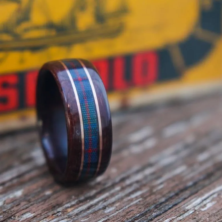 Custom Tartan | Men's Rosewood Wedding Band with Custom Tartan & Dual Metal Inlays