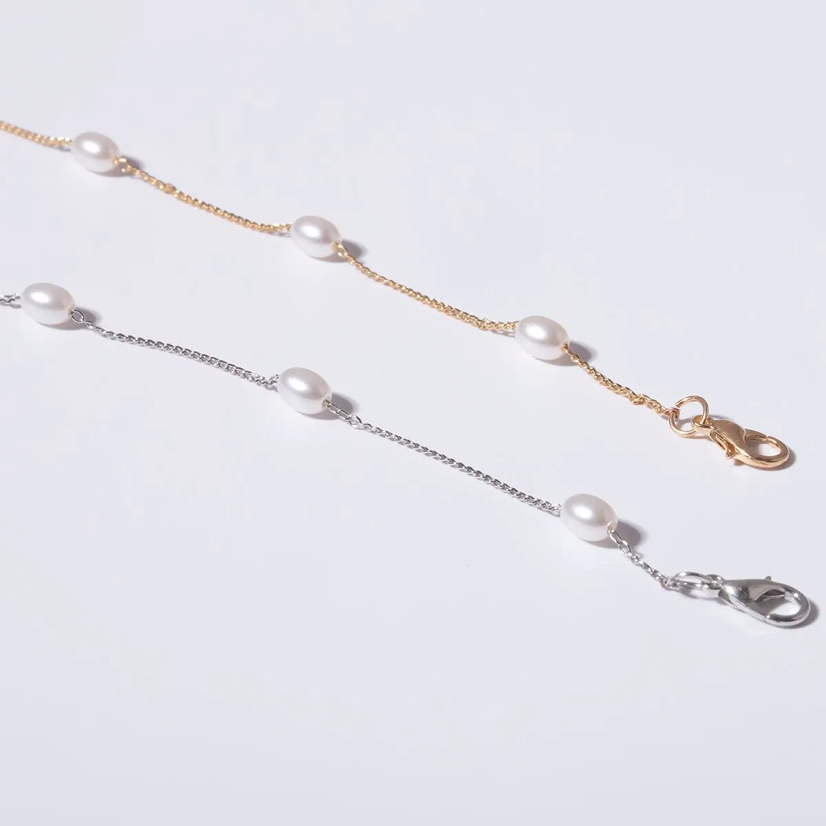 Dainty Beaded Pearl Chain Necklace - Minimalist Gold Silver Tone Curb Link Pearl Chain Necklace