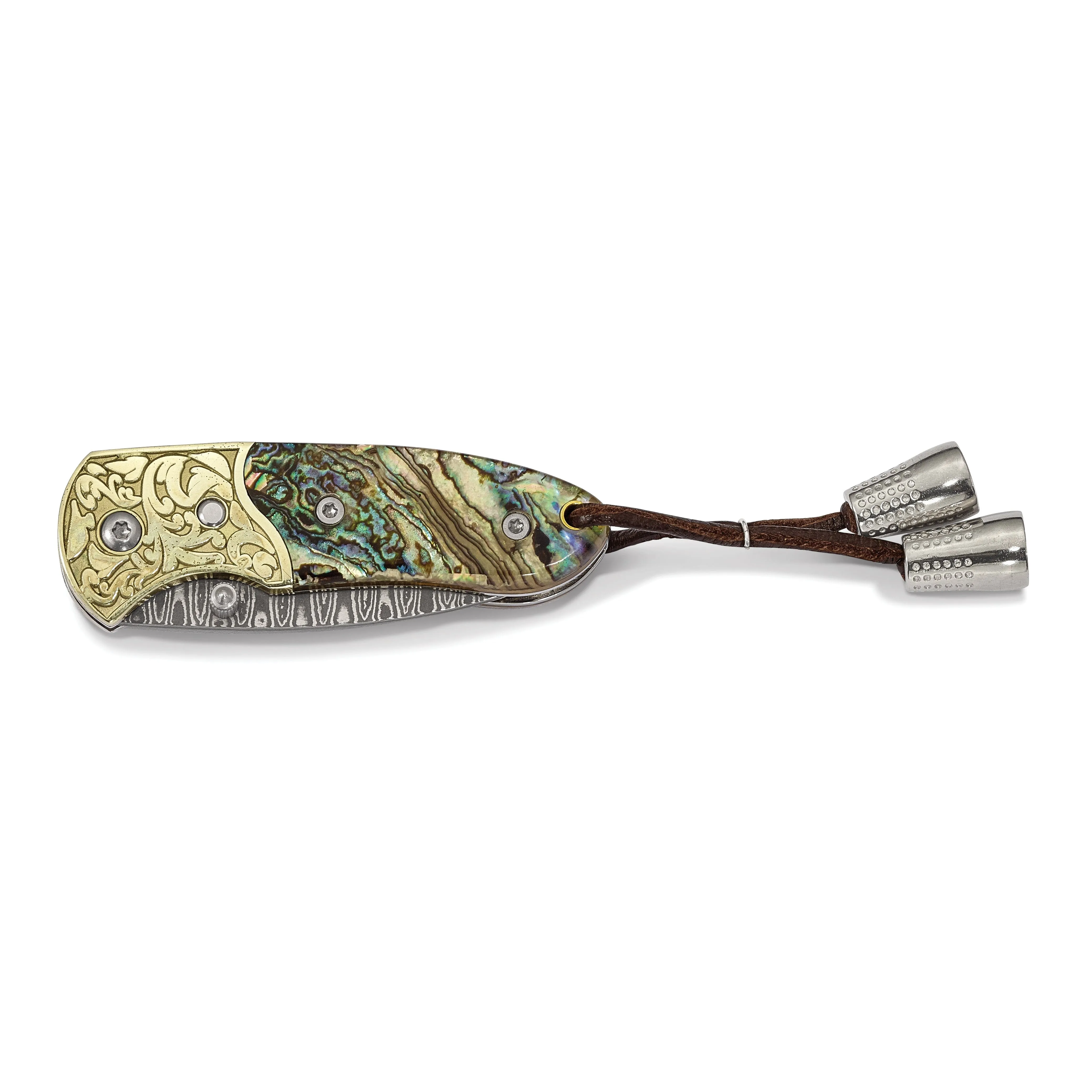 Damascus Steel Genuine Abalone Shell Hand Knife