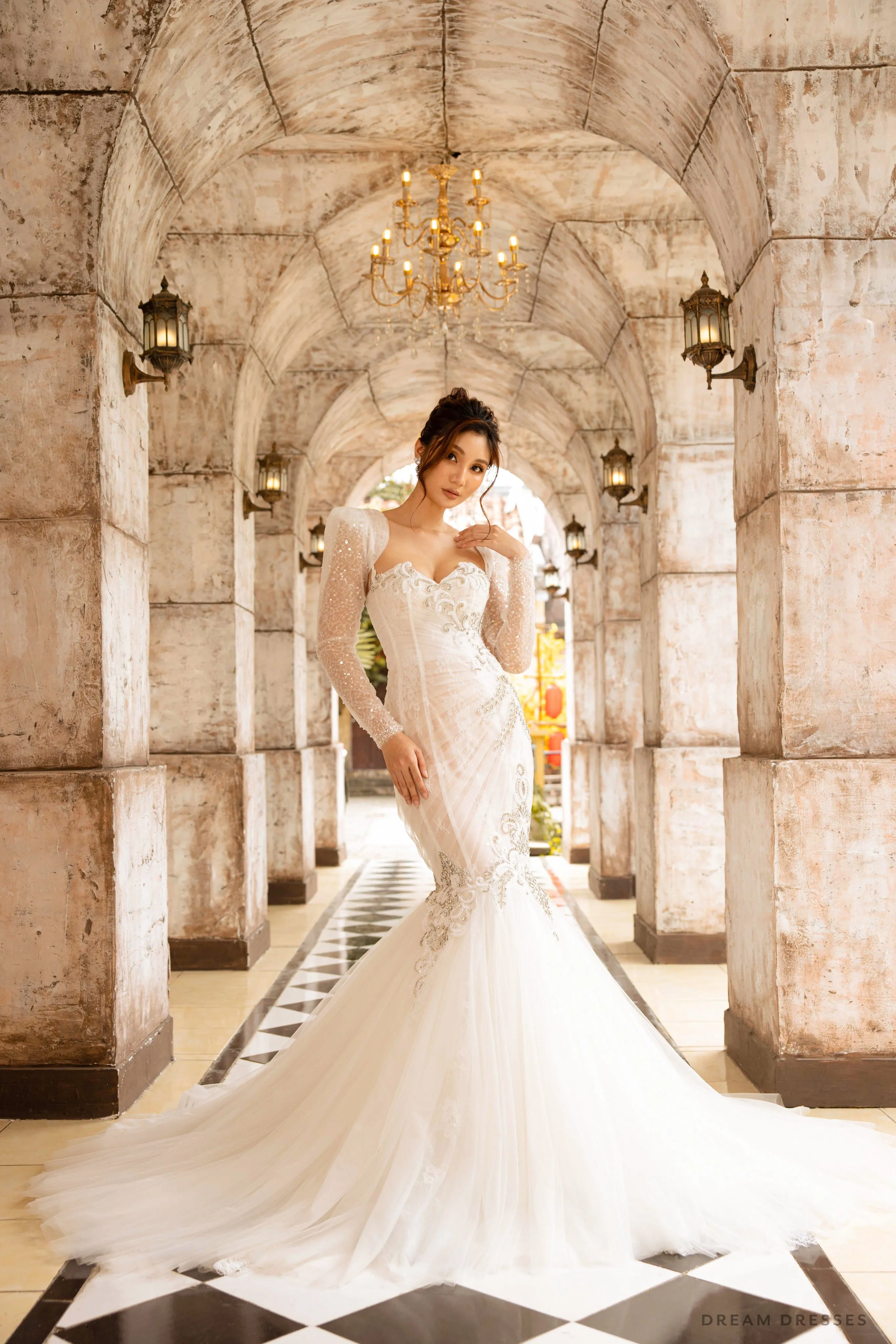 Detachable Bridal Long Sleeves with Sequins and Pearls (#AMANDA)