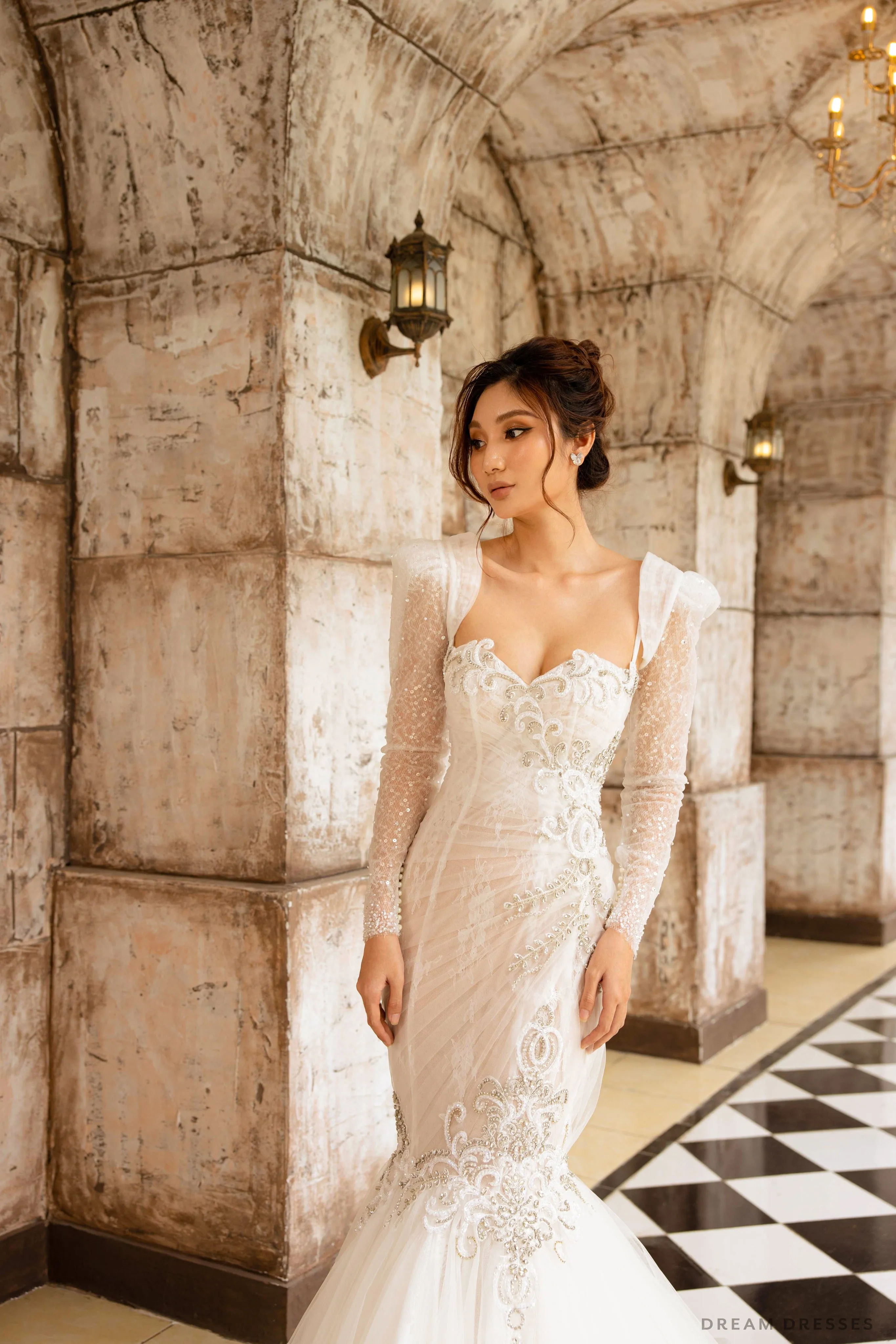 Detachable Bridal Long Sleeves with Sequins and Pearls (#AMANDA)
