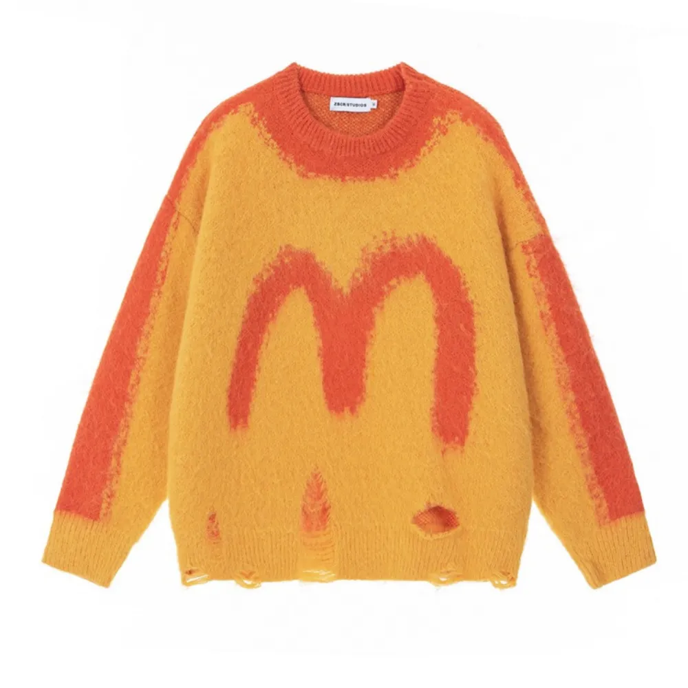 Distressed Mohair Letter Sweater