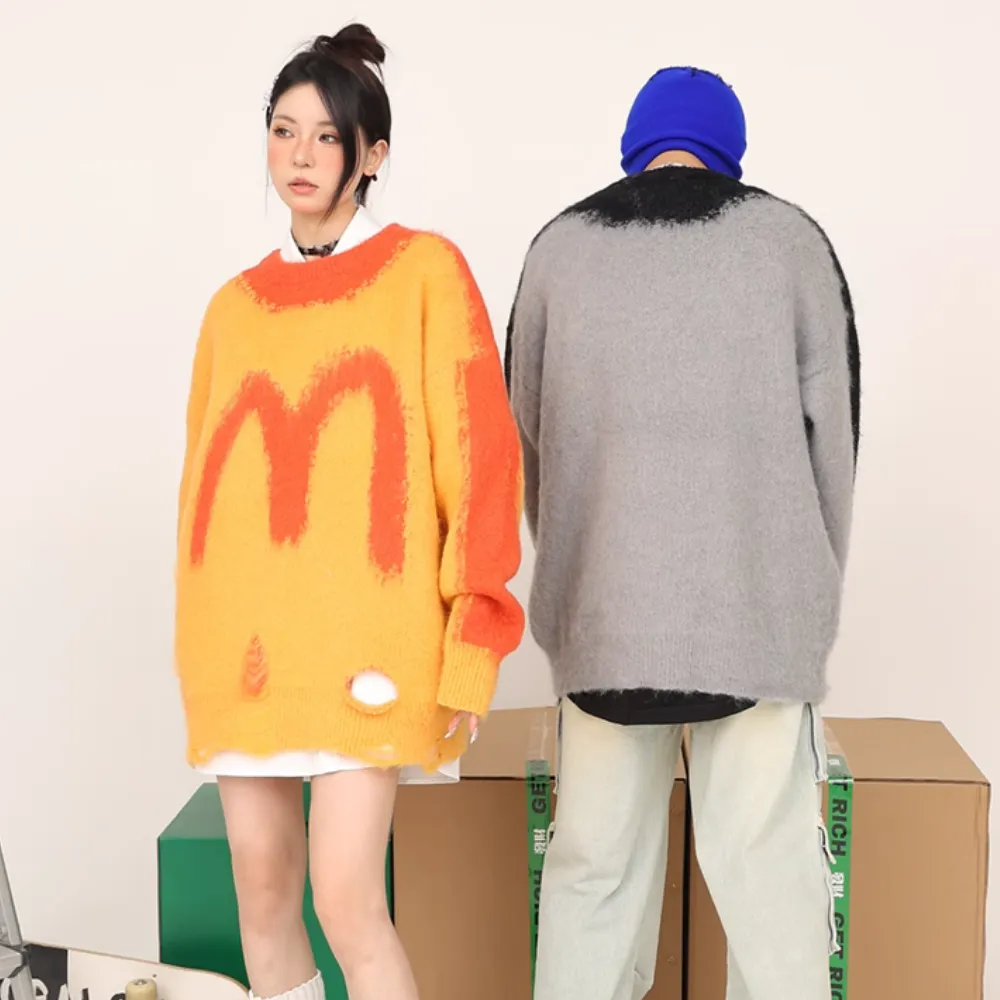 Distressed Mohair Letter Sweater