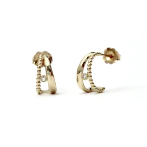 Double Hoop with Diamond Bezel and Beaded Huggie Earrings
