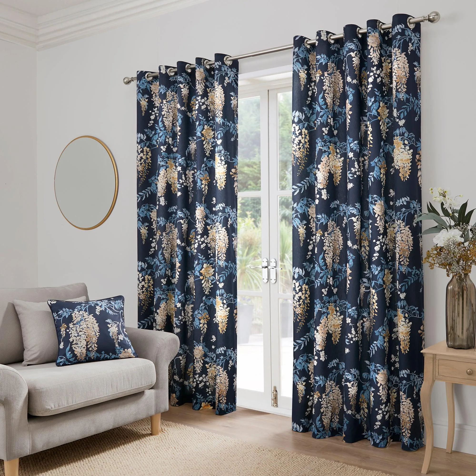 Dreams & Drapes Wisteria Eyelet Curtains  - Navy