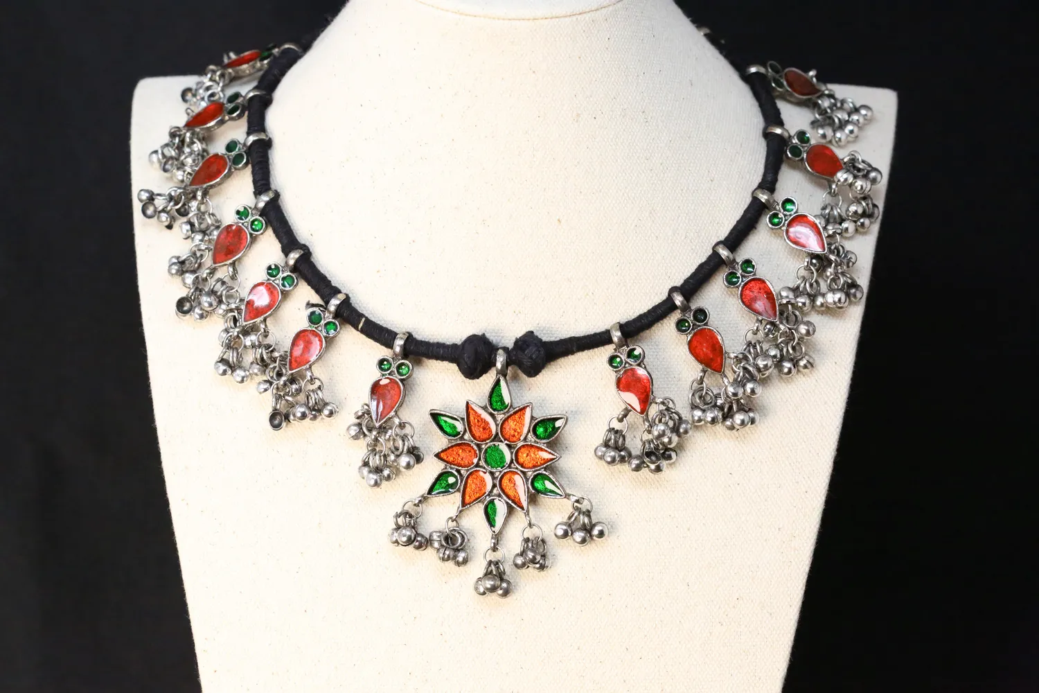 Eera Heritage German Silver HandPainted Statement Necklace Multi