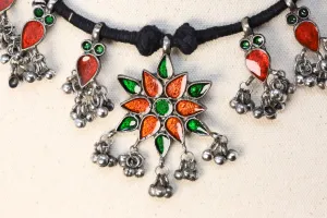 Eera Heritage German Silver HandPainted Statement Necklace Multi