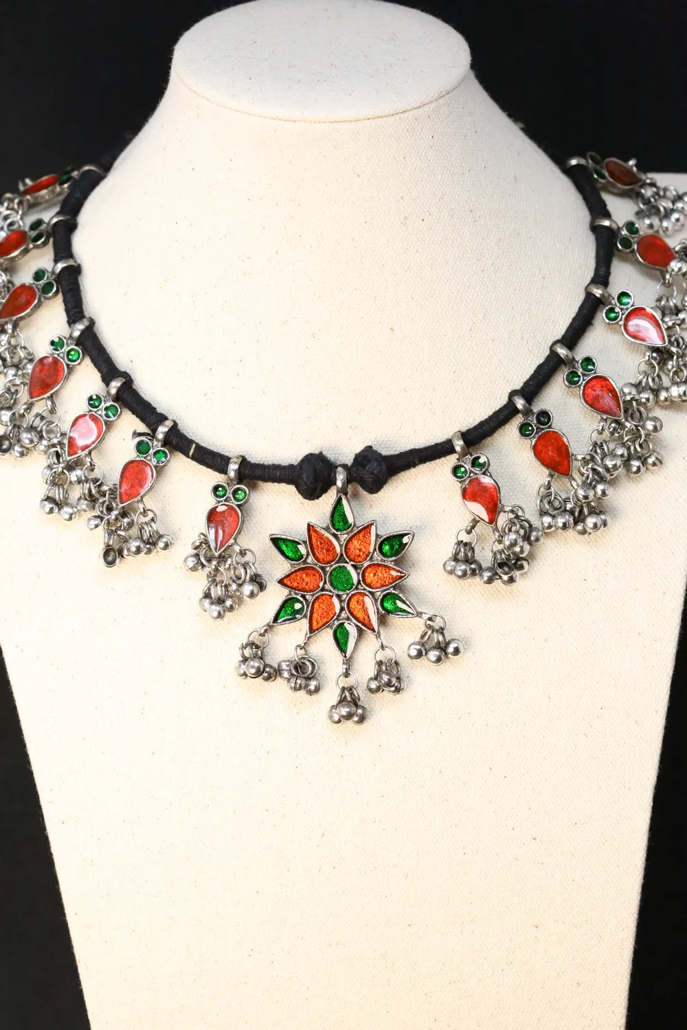 Eera Heritage German Silver HandPainted Statement Necklace Multi