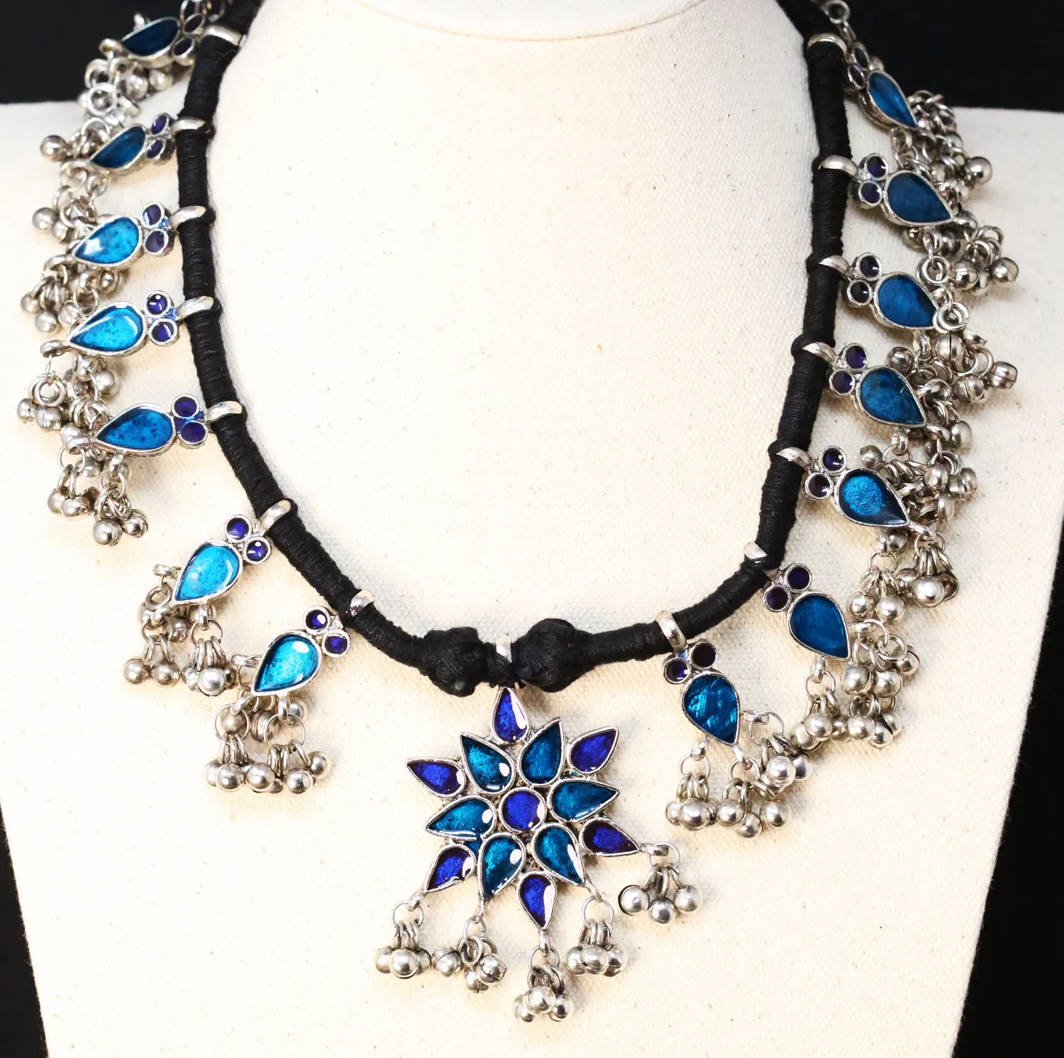 Eera Heritage German Silver HandPainted Statement Necklace Multi