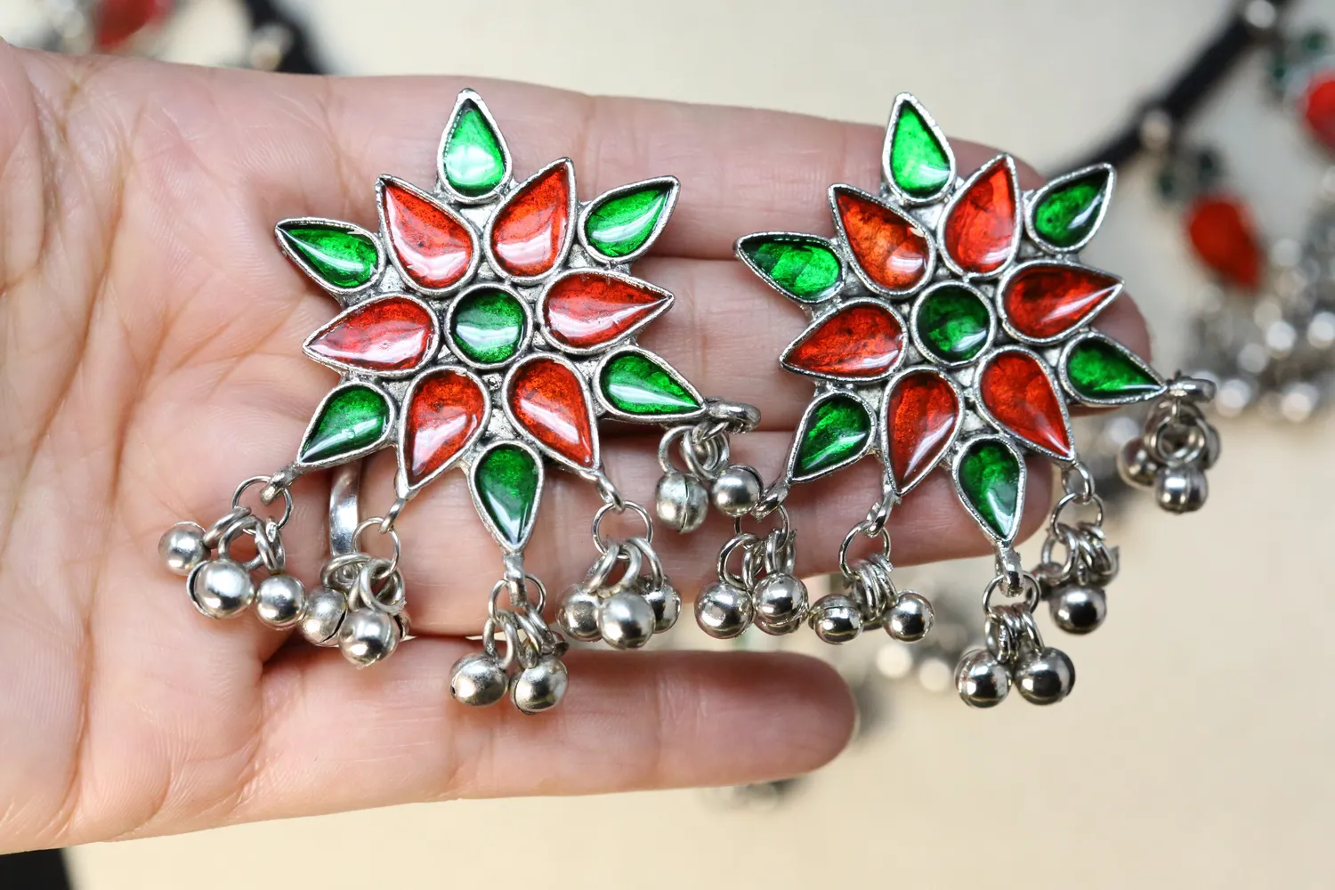 Eera Heritage German Silver HandPainted Statement Necklace Multi