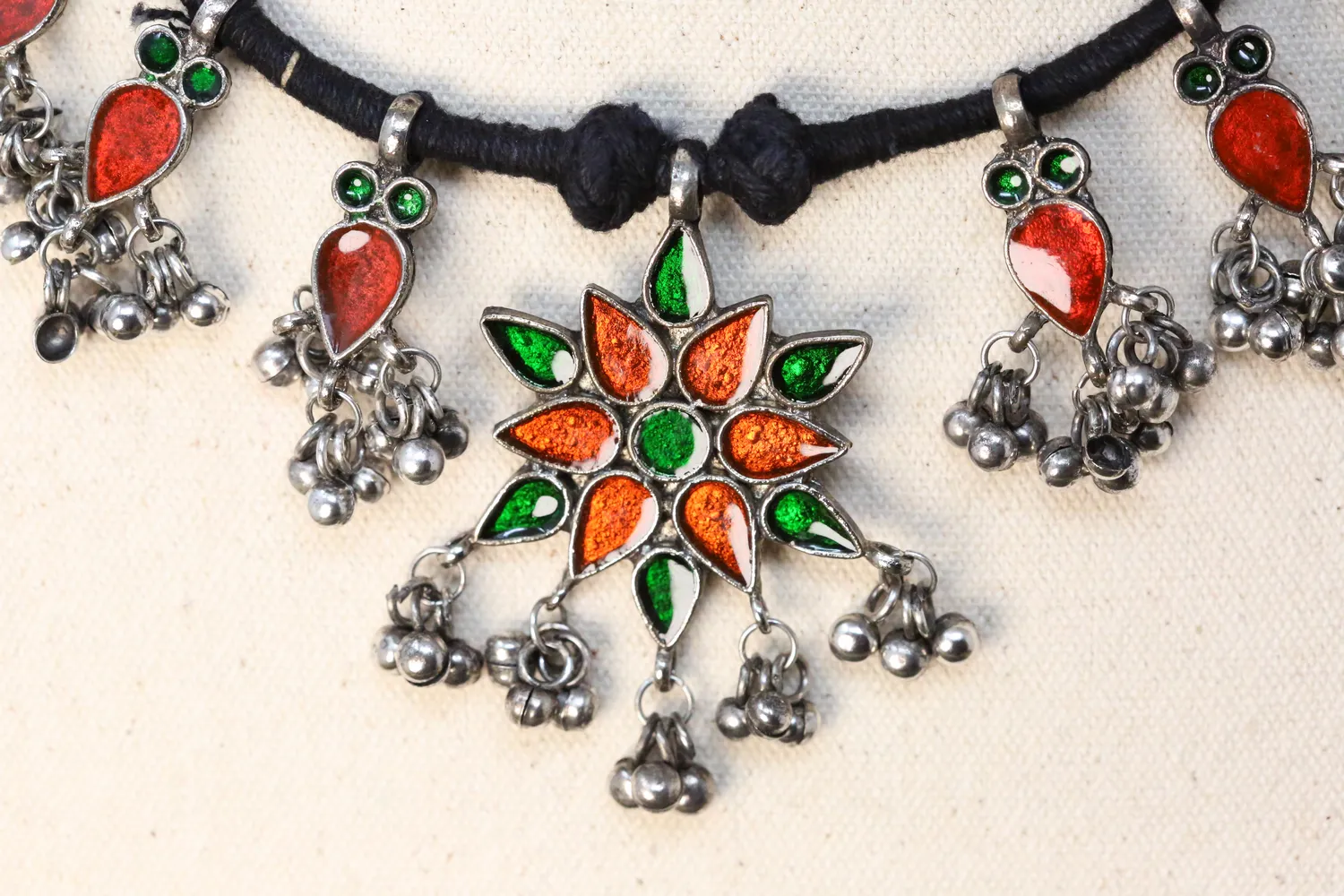 Eera Heritage German Silver HandPainted Statement Necklace Multi