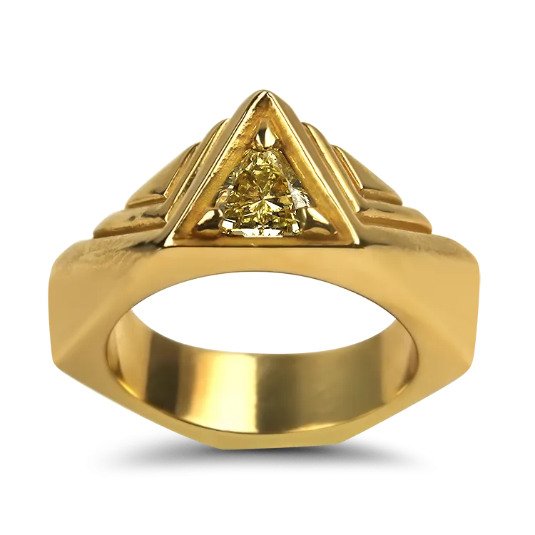 Estate 18k Yellow Gold Abstract Trillion Cut Diamond Ring