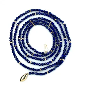 Faceted Lapis Bead Necklace with Yellow Gold Accents, 36 Inches
